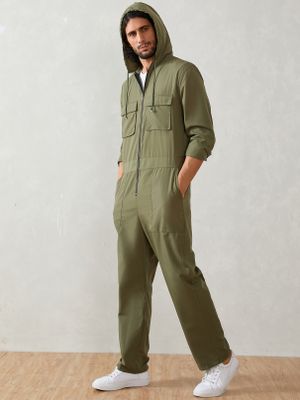 Men Fashion Zip Front Long Sleeve Hooded Casual Jumpsuit Men Fashion Zip Front Long Sleeve Hooded Casual Jumpsuit