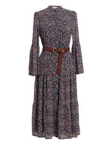 Dainty Floral Flared Midi Dress - Blue