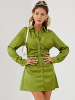 YOINS Button Front Ruched Satin Long sleeves Mini Dress - thumbnail