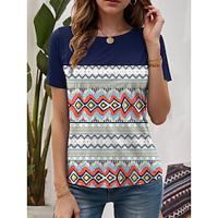 Women's T shirt Tee Daily Print Blue Short Sleeve Bohemia Vintage V Neck Summer Lightinthebox