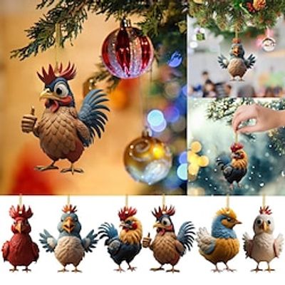 Christmas Tree Cock Ornament Hanging Decorations Cute Christmas Ornament 2D Acrylic Crafts Hanging Ornament New Year Festive Party Supplies Room Hanging Decor for Lover Winter Gifts Lightinthebox