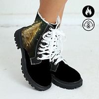 Women's Boots Print Shoes Plus Size Lace Up Boots Outdoor Christmas Xmas Christmas Tree Fleece Lined Mid Calf Boots Winter Flat Heel Round Toe Closed Toe Fashion Plush Casual Cloth Zipper Lace-up miniinthebox - thumbnail