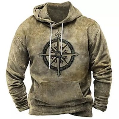 Men's Pullover Hoodie Sweatshirt Brown Brown 2 Brown 3 Hooded Graphic Prints Print Daily Sports 3D Print Basic Streetwear Designer Spring   Fall Clothing Apparel Compass Hoodies Sweatshirts  Lightinthebox