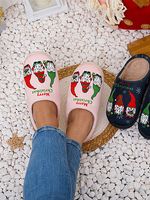 Unisex Christmas Print Non-slip Plush Home Cotton Slippers