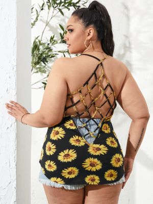 YOINS Plus Size Halter Floral Print Criss-cross Sleeveless Cami YOINS Plus Size Halter Floral Print Criss-cross Sleeveless Cami