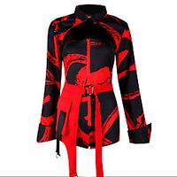 Women's Boys' Kpop Dancer DJ Dancing Street Dance Outfit Hip-Hop Jazz Urban Polyester Black and Red Black / Red Black / Red Skirts Vest Leotard / Onesie / Top / Sleeves / Shorts miniinthebox - thumbnail