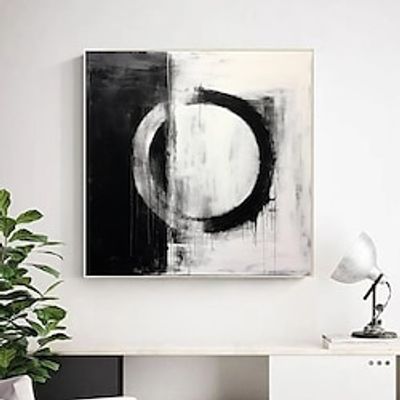 Large Abstract  Handpainted Circle Black White Paintings On Canvas Modern Artwork Minimalist Art Wall Decor Framed Ready to Hang Lightinthebox