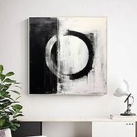 Large Abstract  Handpainted Circle Black White Paintings On Canvas Modern Artwork Minimalist Art Wall Decor Framed Ready to Hang Lightinthebox - thumbnail