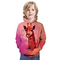 Kids Boys' Hoodie  Sweatshirt Long Sleeve Giraffe 3D Print Animal Print Blushing Pink Children Tops Summer Active Daily Wear Regular Fit 3-13 Years miniinthebox - thumbnail