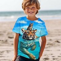 Boys 3D Cat Tiger Tee Shirt Short Sleeve 3D Print Summer Active Sports Fashion Polyester Kids 3-12 Years Crew Neck Outdoor Casual Daily Regular Fit miniinthebox