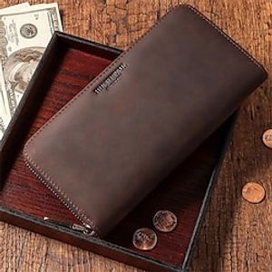 Men's Clutch Wallet Coin Purse Nappa Leather Cowhide Daily Zipper Solid Color Coffee Lightinthebox