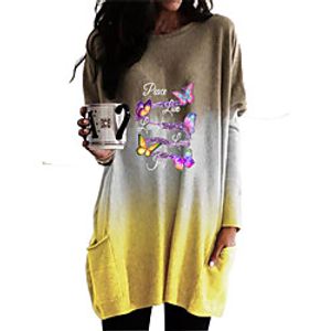Women's Shift Dress Short Mini Dress Purple Blushing Pink Khaki Green Black Long Sleeve Color Gradient Butterfly Letter Pocket Print Fall Winter Round Neck Casual Christmas Batwing Sleeve 2021 S M L Lightinthebox