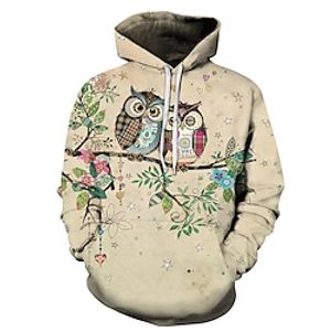 Men's Unisex Hoodie Pullover Hoodie Sweatshirt Blue Yellow Red Hooded Owl Graphic Prints Print Casual Daily Holiday 3D Print Plus Size Basic Designer Big and Tall Spring   Fall Clothing Apparel Lightinthebox