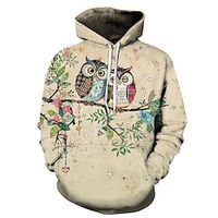 Men's Unisex Hoodie Pullover Hoodie Sweatshirt Blue Yellow Red Hooded Owl Graphic Prints Print Casual Daily Holiday 3D Print Plus Size Basic Designer Big and Tall Spring   Fall Clothing Apparel Lightinthebox - thumbnail