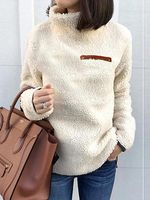 High Neck Zipper Plain Hoodie - thumbnail