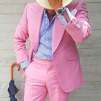 Pink Men's Wedding Suits Solid Colored 2 Piece Daily Business Casual Plus Size Single Breasted One-button 2023 miniinthebox