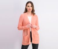 Womens Textured Open Front Cardigan  Orange - thumbnail