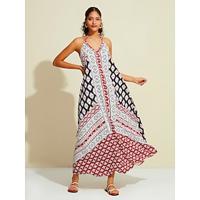 Bandana Print Halter Neck Swing Maxi Dress