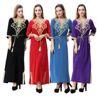 Easy Comfortable Muslim Saudi Arabia Southeast Asia style Ladies robe Longuette Dress Elbow sleeve belt