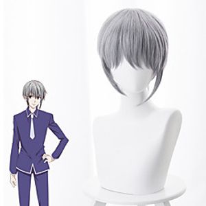 Fruits Basket Souma Yuki Cosplay Wigs Men's Asymmetrical 15 inch Heat Resistant Fiber kinky Straight Gray Adults' Anime Wig miniinthebox