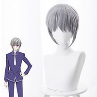 Fruits Basket Souma Yuki Cosplay Wigs Men's Asymmetrical 15 inch Heat Resistant Fiber kinky Straight Gray Adults' Anime Wig miniinthebox - thumbnail