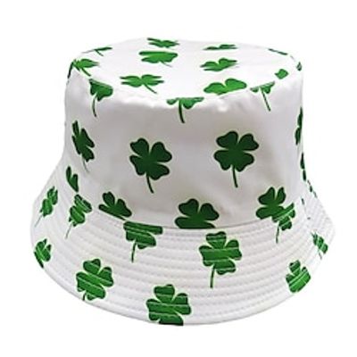 Men's Bucket Hat Reversible Hat Fisherman Cap White Green Cotton Travel Beach St.Patrick's Day Green Day Shamrock Double-Sided Foldable Lightinthebox