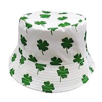 Men's Bucket Hat Reversible Hat Fisherman Cap White Green Cotton Travel Beach St.Patrick's Day Green Day Shamrock Double-Sided Foldable Lightinthebox - thumbnail