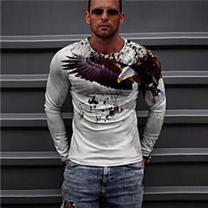 Men's Unisex T shirt 3D Print Graphic Prints Eagle Crew Neck Daily Holiday Print Long Sleeve Tops Casual Designer Big and Tall Gray miniinthebox