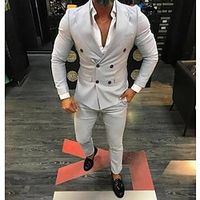 Light Grey Men's Wedding Suits Solid Colored 2 Piece Daily Business Plus Size Double Breasted Six-buttons 2023 miniinthebox