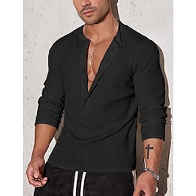 Men's T shirt Tee Waffle Henley Shirt Tee Top Long Sleeve Shirt Plain Henley Street Vacation Long Sleeve Clothing Apparel Fashion Designer Basic Lightinthebox