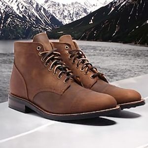 Men's Boots Hand Stitching Leather Shoes Vintage Classic Casual Outdoor Daily Walking Shoes Faux Leather Breathable Comfortable Slip Resistant Booties / Ankle Boots dark brown Black Light Brown Winter miniinthebox