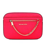 Michael Kors Jet Set East West Electric Pink Leather Zip Chain Crossbody Bag (90315)