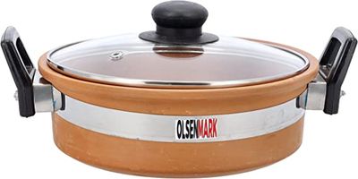 Olsenmark Traditional Cookware Clay Handi With Glass Lid, Venetian Red - OMCP6015 Olsenmark Traditional Cookware Clay Handi With Glass Lid, Venetian Red - OMCP6015