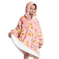 Wearable Blanket Hoodie, Oversized Sherpa Blanket Sweatshirt for Kids Toddlers 2-10YR with Hood Pocket and Sleeves Little Girls Boys miniinthebox - thumbnail