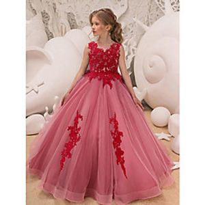 Ball Gown Floor Length Flower Girl Dresses Party Tulle Sleeveless Jewel Neck with Bow(s) miniinthebox