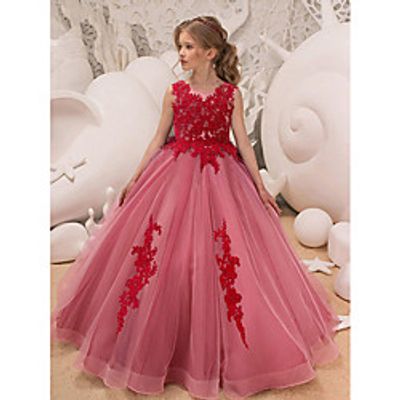 Ball Gown Floor Length Flower Girl Dresses Party Tulle Sleeveless Jewel Neck with Bow(s) miniinthebox