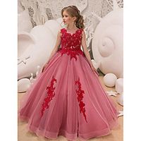 Ball Gown Floor Length Flower Girl Dresses Party Tulle Sleeveless Jewel Neck with Bow(s) miniinthebox - thumbnail