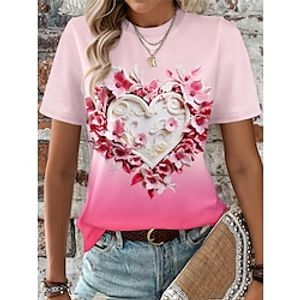 Women's T shirt Tee Heart Pink Red Blue Print Short Sleeve Valentine's Day Going out Fashion Round Neck Regular Fit Summer Lightinthebox