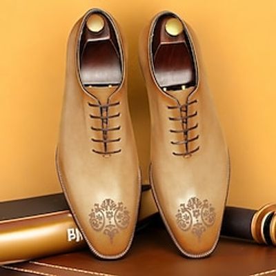 Men's Oxfords Formal Shoes Dress Shoes British Gentleman Office  Career Party  Evening Leather Italian Full-Grain Cowhide Comfortable Slip Resistant Lace-up Earthy yellow Black Lightinthebox