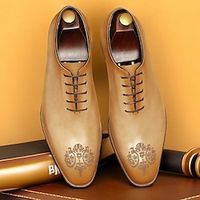 Men's Oxfords Formal Shoes Dress Shoes British Gentleman Office  Career Party  Evening Leather Italian Full-Grain Cowhide Comfortable Slip Resistant Lace-up Earthy yellow Black Lightinthebox - thumbnail