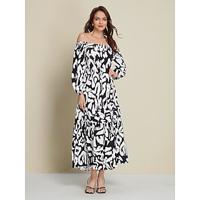 Satin Abstract Graffiti Print Off Shoulder Maxi Dress