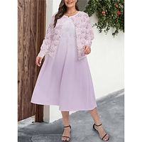 Women's Plus Size Curve Casual Dress Dress Set Two Piece Dress Floral Gradient Midi Dress Long Sleeve Print Crew Neck Fashion Outdoor Pink Blue Fall Winter L XL XXL 3XL 4XL Lightinthebox - thumbnail