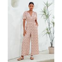 Botanical Print Satin High Waisted Jumpsuit