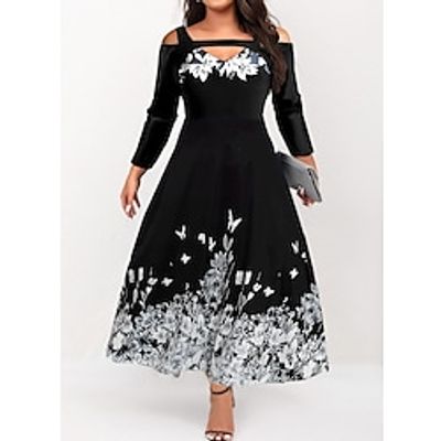 Women's Plus Size A Line Dress Floral Spaghetti Straps Long Sleeve Fall Winter Stylish Formal Maxi long Dress Date Work Dress Lightinthebox