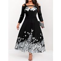 Women's Plus Size A Line Dress Floral Spaghetti Straps Long Sleeve Fall Winter Stylish Formal Maxi long Dress Date Work Dress Lightinthebox - thumbnail