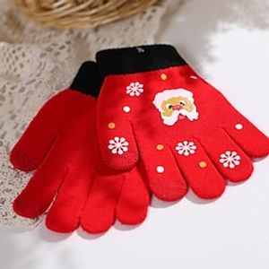 2 Pieces Toddler Unisex Active / Sweet School / Outdoor Santa Claus Solid Color / Cartoon Polyester Gloves Black / Red One size fits all (3-8 years old) miniinthebox