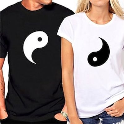 Couple Tshirt Gossip 1pc Couple's Men's Women's T shirt Tee Crew Neck Black-White Valentine's Day Daily Short Sleeve Print Fashion Casual Lightinthebox