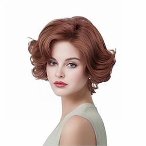 Rugelyss Ginger Short Wavy Wigs with Bangs Curly Auburn Hair Wig Synthetic Wigs for Women for Cosplay or Halloween miniinthebox