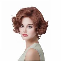 Rugelyss Ginger Short Wavy Wigs with Bangs Curly Auburn Hair Wig Synthetic Wigs for Women for Cosplay or Halloween miniinthebox - thumbnail