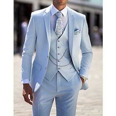 Sky Blue Men's Homecoming Beach Wedding Suits Solid Colored 3 Piece Daily Business Plus Size Single Breasted Two-buttons 2023 Lightinthebox